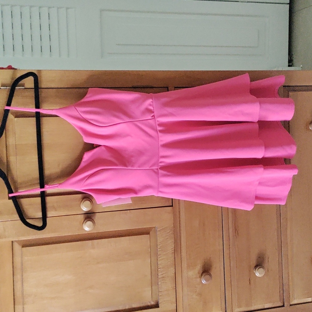 Pink Pleated Fit and Flare Mini Dress for Prom